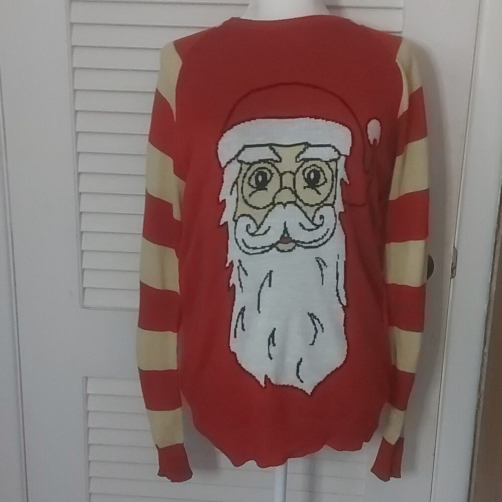 Carbon Christmas Santa Striped Red/Tan Sweater M Holiday Ugly Winter Party Cozy